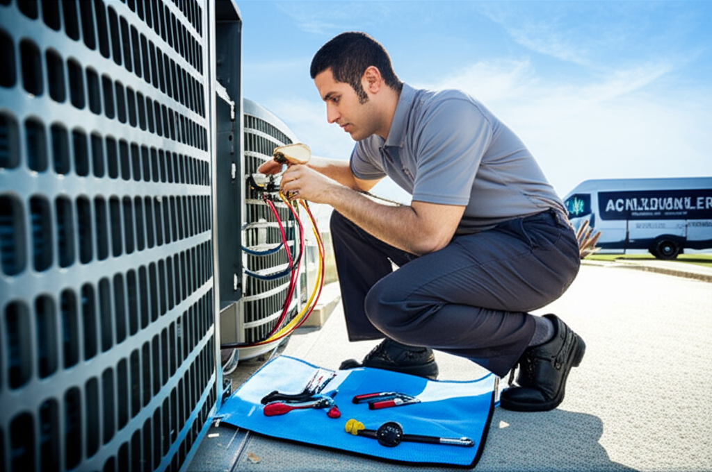 Cool World technician servicing an AC unit